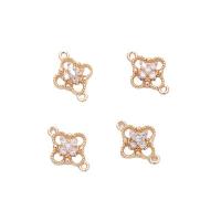 Cubic Zirconia Micro Pave Brass Connector, Four Leaf Clover, high quality gold color plated, DIY & micro pave cubic zirconia & 1/1 loop, golden, nickel, lead & cadmium free, 12x18mm, Sold By PC