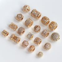 Cubic Zirconia Micro Pave Brass Beads gold color plated DIY & micro pave cubic zirconia golden nickel lead & cadmium free Sold By PC