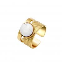 Titanium Steel Finger Ring, with Natural Stone, 14K gold plated, fashion jewelry & for woman, golden, 18mm, Sold By PC