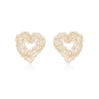 Cubic Zirconia Micro Pave Brass Earring Heart real gold plated fashion jewelry & micro pave cubic zirconia & for woman & hollow nickel lead & cadmium free Sold By Pair