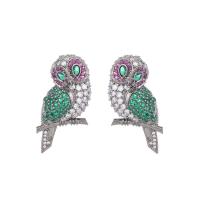 Cubic Zirconia Micro Pave Brass Earring, Owl, real gold plated, fashion jewelry & micro pave cubic zirconia & for woman, more colors for choice, nickel, lead & cadmium free, 17x35mm, Sold By Pair
