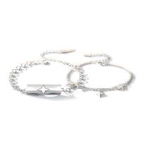 Couple Bracelet and Bangle, 925 Sterling Silver, platinum plated, micro pave cubic zirconia, original color, Sold By Lot