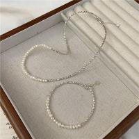 925 Sterling Silver Jewelry Sets, bracelet & necklace, with Freshwater Pearl, polished, different styles for choice & for woman, original color, Sold By Lot