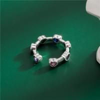 925 Sterling Silver Finger Rings polished Adjustable & micro pave cubic zirconia & for woman original color Sold By Lot