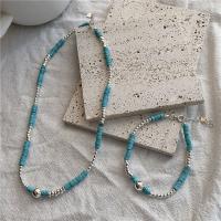 Conjuntos de joyería de plata esterlina 925, pulsera & collar, Plata de ley 925, con turquesa, pulido, diferentes estilos para la opción & para mujer, azul, Vendido por Grupo