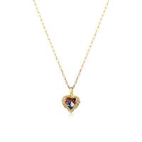 Titanium Steel Necklace with Copper Alloy with 1.96inch extender chain Heart gold color plated for woman & with rhinestone Length Approx 15.7 Inch Sold By PC