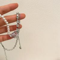 Edelstahl Schmuck Halskette, Kunststoff Perlen, mit 304 Edelstahl, Herz, Koreanischen Stil & Micro pave Zirkonia & für Frau, Länge:ca. 16 ZollInch, verkauft von PC