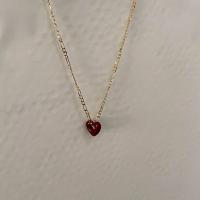 Brass Necklace, Heart, 18K gold plated, wave chain & Korean style & for woman & enamel, nickel, lead & cadmium free, Length:Approx 19.6 Inch, Sold By PC