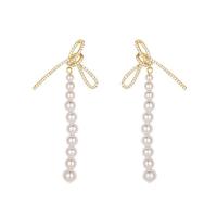 Freshwater Pearl Earrings, Brass, with Freshwater Pearl, plated, micro pave cubic zirconia & for woman, more colors for choice, 34x72mm, 5Pairs/Lot, Sold By Lot