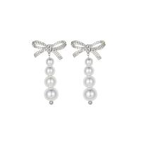 Freshwater Pearl Earrings Brass with Freshwater Pearl Bowknot plated micro pave cubic zirconia & for woman Sold By Lot
