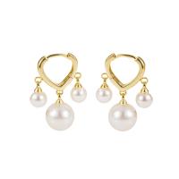 Freshwater Pearl Earrings, Brass, with Freshwater Pearl, gold color plated, for woman, 19x28mm, 5Pairs/Lot, Sold By Lot