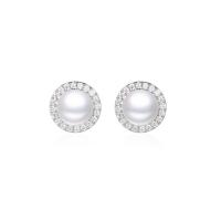 Cubic Zirconia Micro Pave Brass Earring with Freshwater Pearl plated micro pave cubic zirconia & for woman Sold By Lot