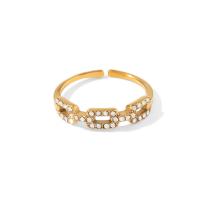 Rhinestone-Edelstahl -Finger-Ring, 304 Edelstahl, Modeschmuck & für Frau & mit Strass, goldfarben, 4mm, verkauft von PC