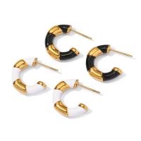 Stainless Steel Stud Earrings, 304 Stainless Steel, Vacuum Ion Plating, fashion jewelry & for woman & enamel, more colors for choice, 18.52x4.86mm, Sold By Pair
