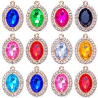 Tibetan Style Rhinestone Pendants, with Rhinestone & Resin, Oval, gold color plated, Unisex, more colors for choice, nickel, lead & cadmium free, 16x23mm, Approx 100PCs/Bag, Sold By Bag