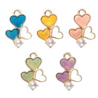 Zinc Alloy Enamel Pendants with Plastic Pearl Heart gold color plated Unisex nickel lead & cadmium free Approx Sold By Bag