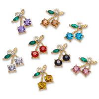 Tibetan Style Rhinestone Pendants, Cherry, gold color plated, Unisex & with rhinestone, more colors for choice, nickel, lead & cadmium free, 15x19mm, Approx 100PCs/Bag, Sold By Bag