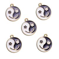 Tibetan Style Enamel Pendants, Flat Round, gold color plated, Unisex, white and black, nickel, lead & cadmium free, 19x23mm, Approx 100PCs/Bag, Sold By Bag