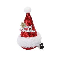 Рождественский зажим для волос, ткань, с цинковый сплав, Рождественская шапка, Рождественские украшения & разные стили для выбора, красный, 70x120mm, продается PC