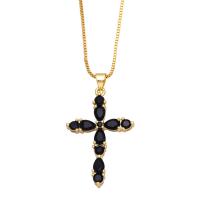 Cubic Zircon Micro Pave Brass Necklace with 2 extender chain Cross 18K gold plated micro pave cubic zirconia & for woman nickel lead & cadmium free Length 17.9 Inch Sold By PC