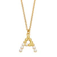 Brass Necklace, with Plastic Pearl, with 2 extender chain, Alphabet Letter, 18K gold plated, different styles for choice & for woman, golden, nickel, lead & cadmium free, 20x17mm, Length:16.9 Inch, Sold By PC