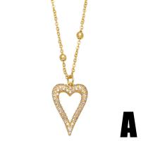 Cubic Zircon Micro Pave Brass Necklace with 2 extender chain Heart 18K gold plated & micro pave cubic zirconia & for woman golden nickel lead & cadmium free Length 16.9 Inch Sold By PC