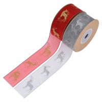 Weihnachten Bänder, Polyester, Weihnachts-Design & unterschiedliche Länge der Wahl & DIY & Golddruck, keine, verkauft von Spule