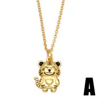 Cubic Zircon Micro Pave Brass Necklace, with 2 extender chain, Tiger, 18K gold plated, different styles for choice & micro pave cubic zirconia & for woman & enamel, golden, nickel, lead & cadmium free, 17x12mm, Length:16.9 Inch, Sold By PC