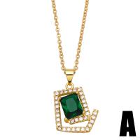 Cubic Zircon Micro Pave Brass Necklace with 2 extender chain Tiger 18K gold plated & micro pave cubic zirconia & for woman green nickel lead & cadmium free Length 16.9 Inch Sold By PC