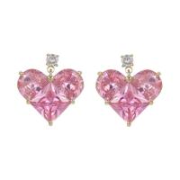 Cubic Zirconia Micro Pave Brass Earring Heart real gold plated fashion jewelry & micro pave cubic zirconia & for woman pink nickel lead & cadmium free Sold By Pair