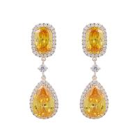 Cubic Zirconia Micro Pave Brass Earring Teardrop real gold plated fashion jewelry & micro pave cubic zirconia & for woman nickel lead & cadmium free Sold By Pair