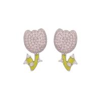 Cubic Zirconia Micro Pave Brass Earring, Tulip, real gold plated, fashion jewelry & micro pave cubic zirconia & for woman, nickel, lead & cadmium free, 13x22mm, Sold By Pair