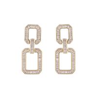 Cubic Zirconia Micro Pave Brass Earring Rectangle real gold plated fashion jewelry & micro pave cubic zirconia & for woman & hollow nickel lead & cadmium free Sold By Pair