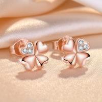 Cubic Zirconia Micro Pave Brass Earring Four Leaf Clover plated micro pave cubic zirconia & for woman Sold By Lot