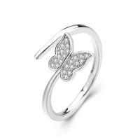 Cubic Zirconia Micro Pave 925 Sterling Silver Rings Butterfly platinum plated Adjustable & micro pave cubic zirconia & for woman original color Sold By PC