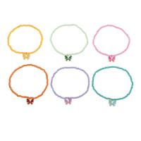 Glass Beads Bracelet Seedbead with Zinc Alloy Butterfly 6 pieces & for woman & enamel multi-colored 60mm Sold By Set