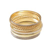 Zinc Alloy Bangle with Resin & Plastic Pearl gold color plated multilayer & for woman & with rhinestone 68mm Sold By Set