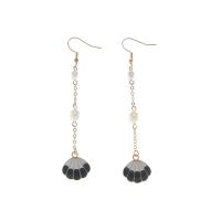 Zinc Alloy Drop Earrings with Plastic Pearl Shell gold color plated for woman & enamel Sold By Pair