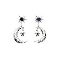Zinc Alloy Drop Earrings Moon and Star platinum color plated for woman & with rhinestone nickel lead & cadmium free Sold By Pair
