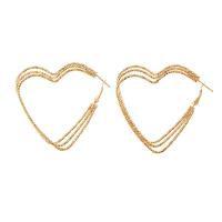 Tibetan Style Hoop Earring, Heart, gold color plated, for woman & hollow, 60x60mm, Sold By Pair