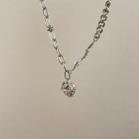 Collier d'acier titane, avec perle de plastique, coeur, Style coréen & pavé de micro zircon & pour femme, couleur originale, Longueur:Environ 17 pouce, Vendu par PC