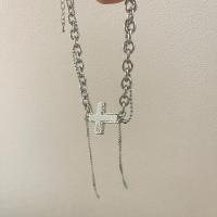Titanstahl Halskette, mit Zinklegierung Anhänger & Glas, Kreuz, Platinfarbe platiniert, Doppelschicht & Punk-Stil & für Frau, Länge:ca. 12 ZollInch, verkauft von PC