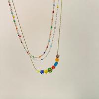 Collar de Cristal de Murano, con metal, chapado, Estilo coreano & para mujer, más colores para la opción, longitud aproximado 16-18 Inch, Vendido por UD