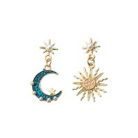 Asymmetric Earrings Zinc Alloy with Plastic Pearl Moon gold color plated for woman & enamel Sold By Pair