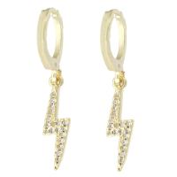 Cubic Zirconia Micro Pave Brass Earring, Lightning Symbol, gold color plated, micro pave cubic zirconia & for woman, 31mm, Sold By Pair