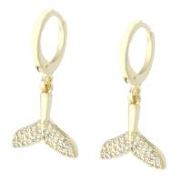 Cubic Zirconia Micro Pave Brass Earring, Mermaid tail, gold color plated, micro pave cubic zirconia & for woman, 27mm, Sold By Pair