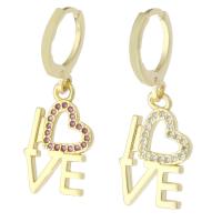 Cubic Zirconia Micro Pave Brass Earring, Alphabet Letter, gold color plated, micro pave cubic zirconia & for woman & hollow, 31mm, Sold By Pair