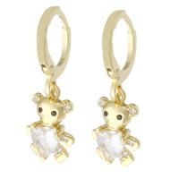 Cubic Zirconia Micro Pave Brass Earring Bear gold color plated micro pave cubic zirconia & for woman 27mm Sold By Pair