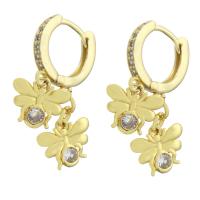 Cubic Zirconia Micro Pave Brass Earring, Bee, gold color plated, micro pave cubic zirconia & for woman, 27.50mm, Sold By Pair