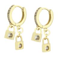 Cubic Zirconia Micro Pave Brass Earring, Lock, gold color plated, micro pave cubic zirconia & for woman, 27mm, Sold By Pair